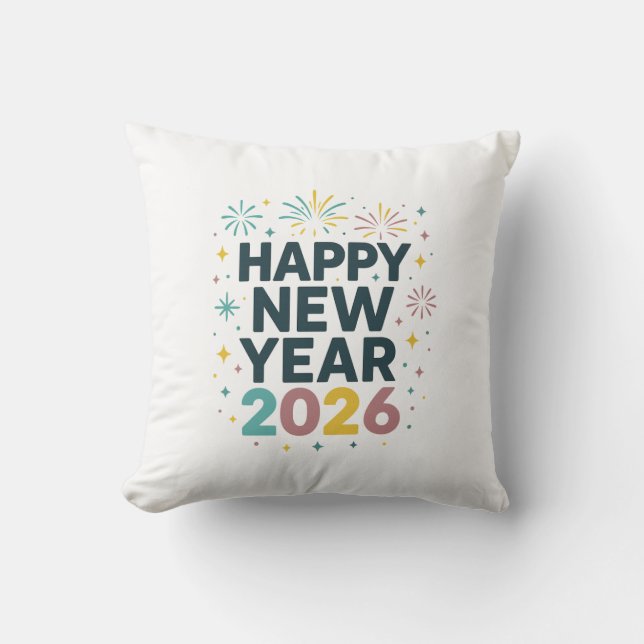 Happy New Year 2026 Pillow – Festive Fireworks Des Kissen (Vorderseite)