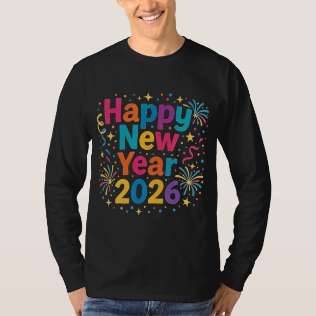 Happy New Year 2026 — Rainbow Confetti Celebration T-Shirt (Vorderseite)
