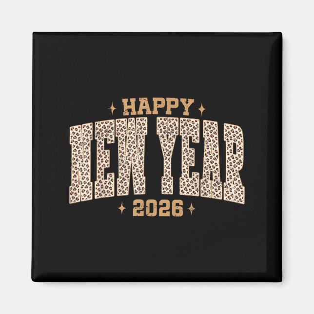 Happy New Year 2026 Retro Leopard New Years Eve Pa Magnet (Vorne)