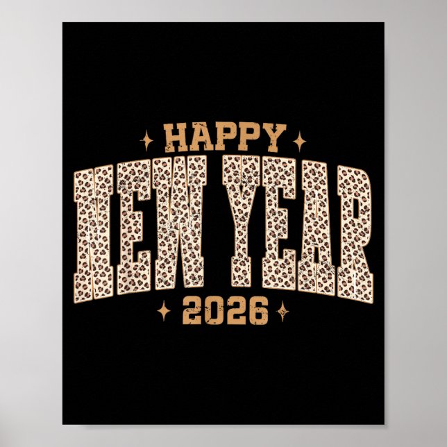 Happy New Year 2026 Retro Leopard New Years Eve Pa Poster (Vorne)