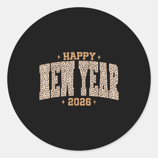 Happy New Year 2026 Retro Leopard New Years Eve Pa Runder Aufkleber (Vorderseite)