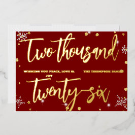 Happy New Year 2026 Retro Red Ribbon Folien Feiertagskarte