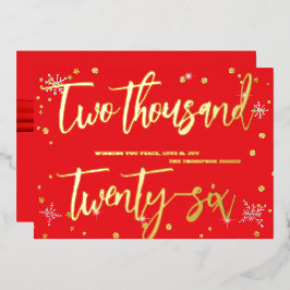 Happy New Year 2026 Retro Red Ribbon Folien Feiertagskarte