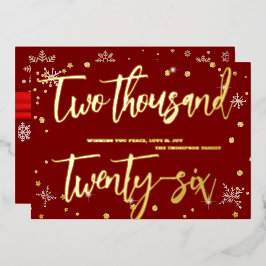 Happy New Year 2026 Retro Red Ribbon Folien Feiertagskarte