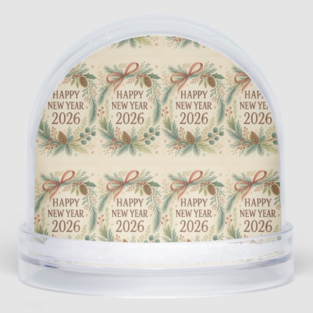 happy new year 2026 rustic snow globe schneekugeln (Vorderseite)
