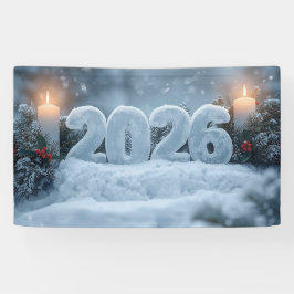 happy new year 2026 snowy candle banner