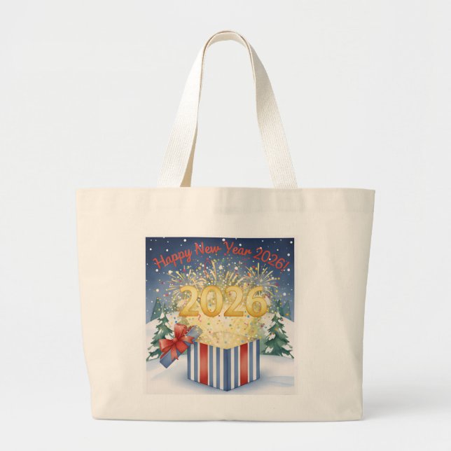 Happy New Year 2026 Tote Bag – Festive Fireworks  Jumbo Stoffbeutel (Vorne)