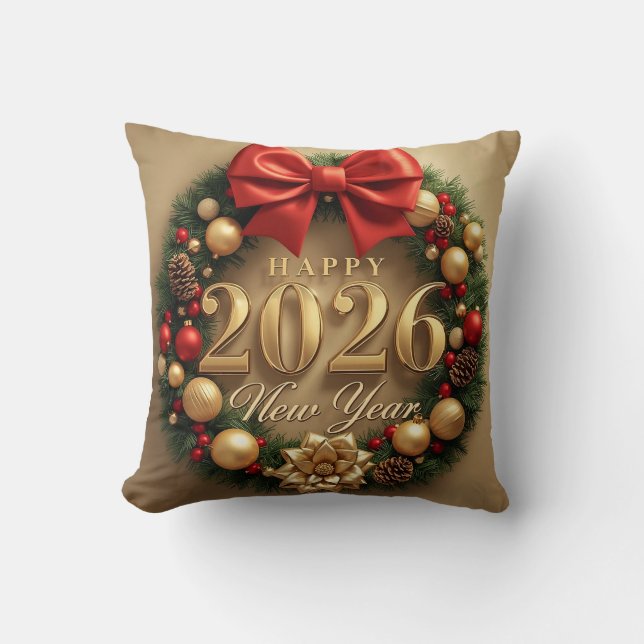 happy new year 2026 warm wreath kissen (Vorderseite)