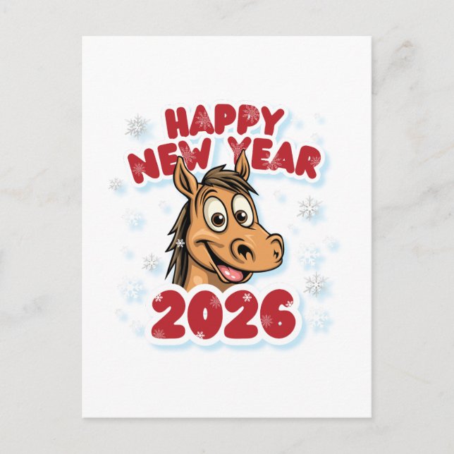 Happy New Year 2026: Year of the Horse Mascot Postkarte (Vorderseite)