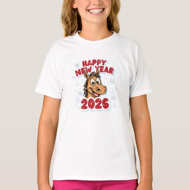 Happy New Year 2026: Year of the Horse Mascot T-Shirt (Vorderseite)