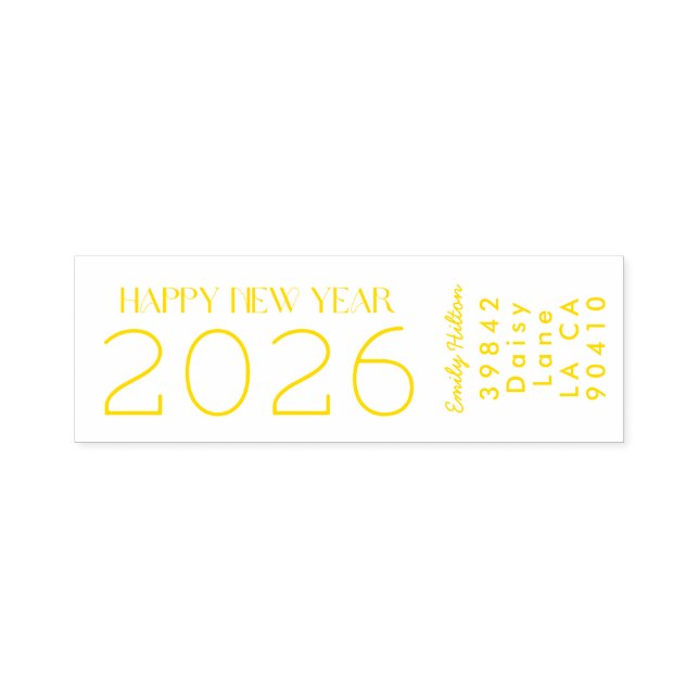 Happy New Year 2026 YELLOW-Adresse Permastempel (Design)