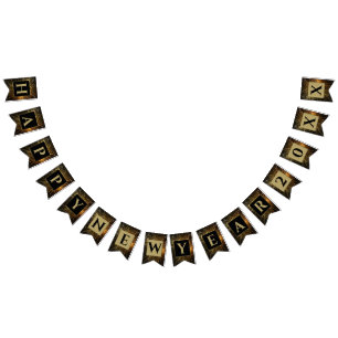 Happy New Year 20XX Gold & Black Fireworks Wimpelkette