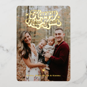 Happy New Year 3 Foto Vertikal Gold Metallic Folien Feiertagskarte