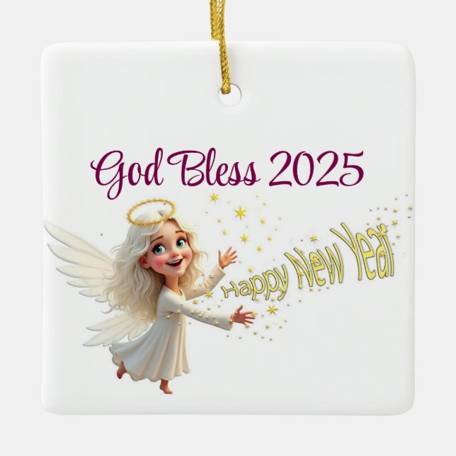 Happy New Year Angel Ornament (Vorderseite)