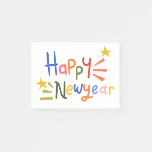 Happy New Year Aufkleber Typografie, festlich Post-it Klebezettel