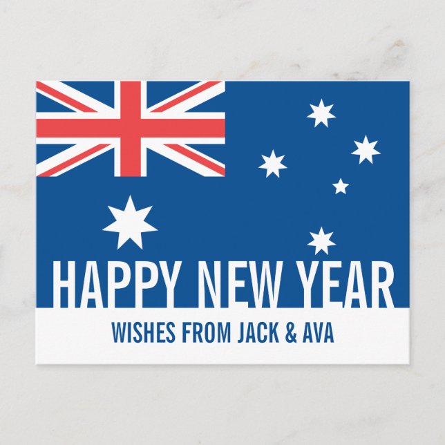 Happy New Year Australian Flag Custom Postkarte (Vorderseite)