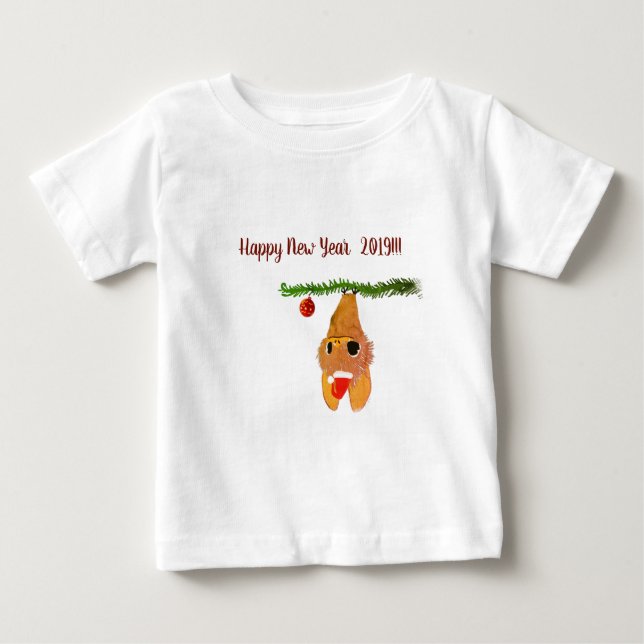Happy New Year Baby Bat Niedliches Shirt (Vorderseite)