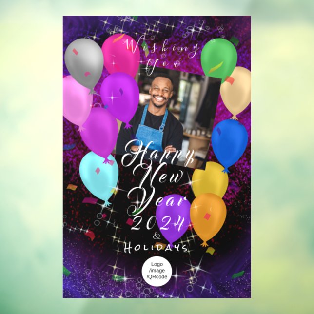 Happy New Year Balloon Foto Shop Banner Fensteraufkleber (Blatt 3)