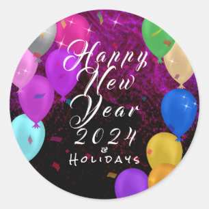 Happy New Year Balloon Runder Aufkleber