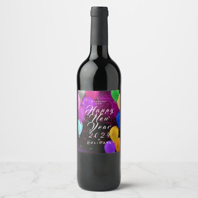 Happy New Year Balloon Weinetikett (Vorderseite)