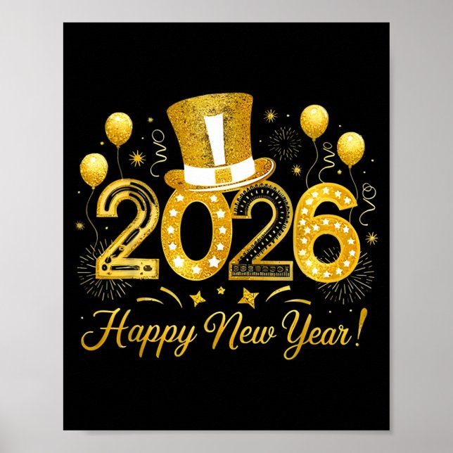 Happy New Year Balloons Party 2026 Together Family Poster (Vorne)