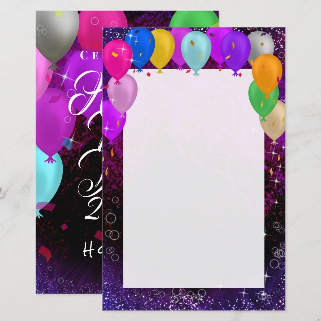 Happy New Year Balloons Stationery Paper (Vorne/Hinten)
