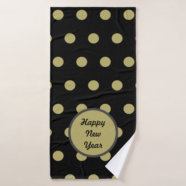 Happy New Year Bath Handtuch (Schwarz & Gold) Badehandtuch (Badehandtuch)