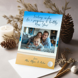 Happy New Year Beaches One Photo Flat Holiday Card Feiertagskarte