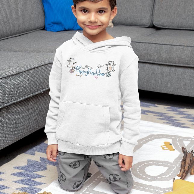 Happy New Year between Kittens Balanced on a Yarn Hoodie (Happy New Year Between Kittens Balanced On A Yarn Hoodie)