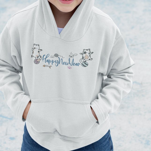 Happy New Year between Kittens Balanced on a Yarn Hoodie (Happy New Year Between Kittens Balanced On A Yarn Hoodie)