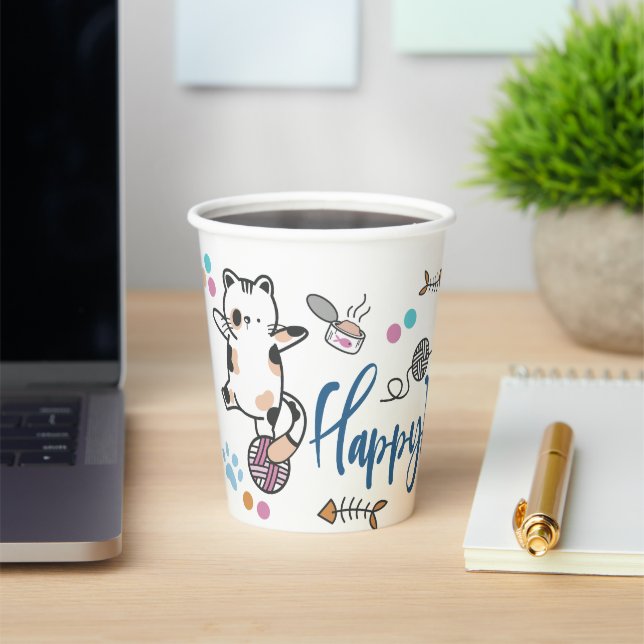 Happy New Year between Kittens Balanced on a Yarn Pappbecher (InSitu)