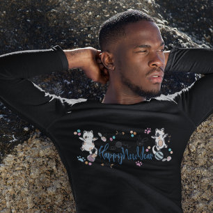 Happy New Year between Kittens Balanced on a Yarn T-Shirt