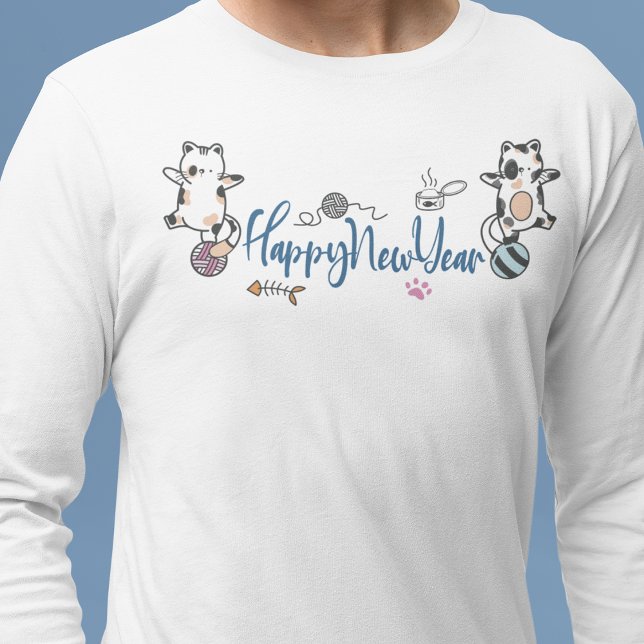 Happy New Year between Kittens Balanced on a Yarn T-Shirt (Happy New Year Between Kittens Balanced On A Yarn T-Shirt)