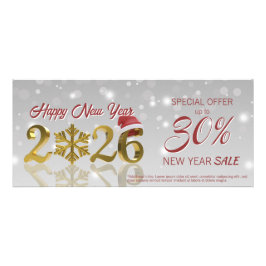 Happy New Year Big Gold 2026 | Logo Discount Card Werbekarte