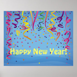Happy New Year & Birthday Confetti Banner Poster