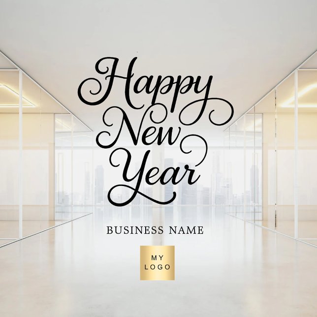 Happy New Year Black Business Logo deutlich Fensteraufkleber (Von Creator hochgeladen)