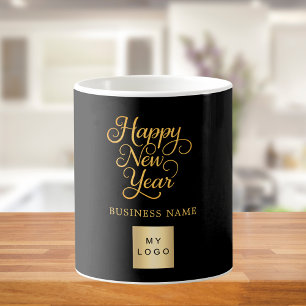 Happy New Year Black Gold Business Logo Kaffeetasse