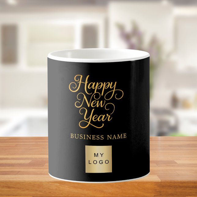 Happy New Year Black Gold Business Logo Kaffeetasse (Von Creator hochgeladen)