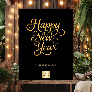 Happy New Year Black Gold Business Logo Poster