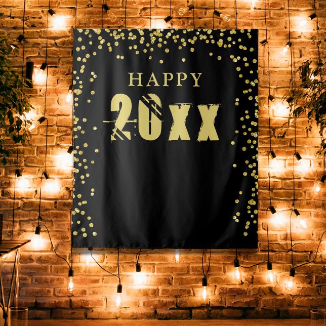Happy New Year Black Gold Confetti Foto Hintergrun Wandteppich (Von Creator hochgeladen)