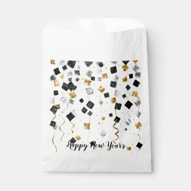 Happy New Year Black Gold Confetti Geschenktütchen (Vorderseite)