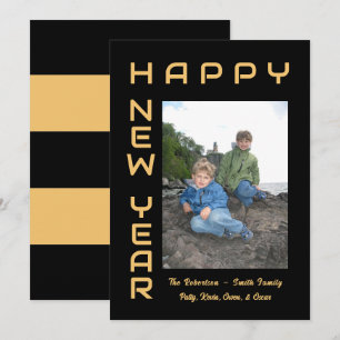 Happy New Year Black-Gold Editable Holiday Foto Feiertagskarte
