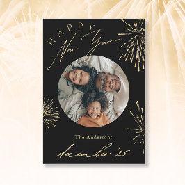 Happy New Year Black Gold Firework Foto Feiertagskarte