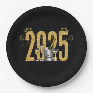 Happy New Year - Black Gold Plate Pappteller