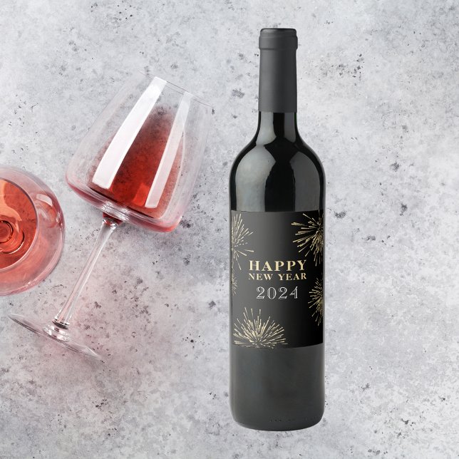 Happy New Year Black Gold Weinetikett (Von Creator hochgeladen)