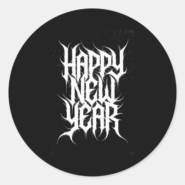 Happy New Year Black Metal Goth Nge Rocker Holiday Runder Aufkleber (Vorderseite)