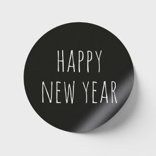 Happy New Year   Black Modern Minimalistisch Holid Runder Aufkleber