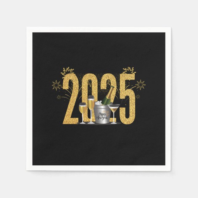 Happy New Year - Black Napkin Serviette (Vorderseite)
