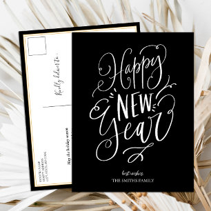 Happy New Year Black Script Modernes Non-Foto Feiertagspostkarte