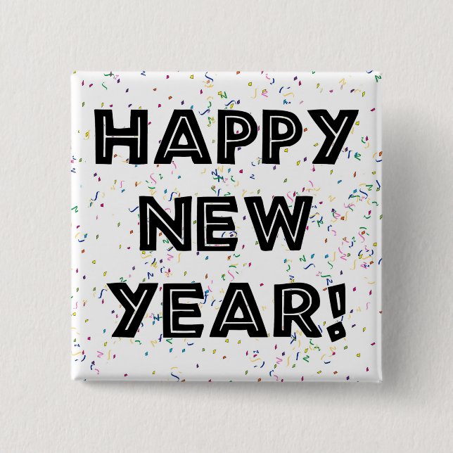 Happy New Year Black Text Button (Vorderseite)
